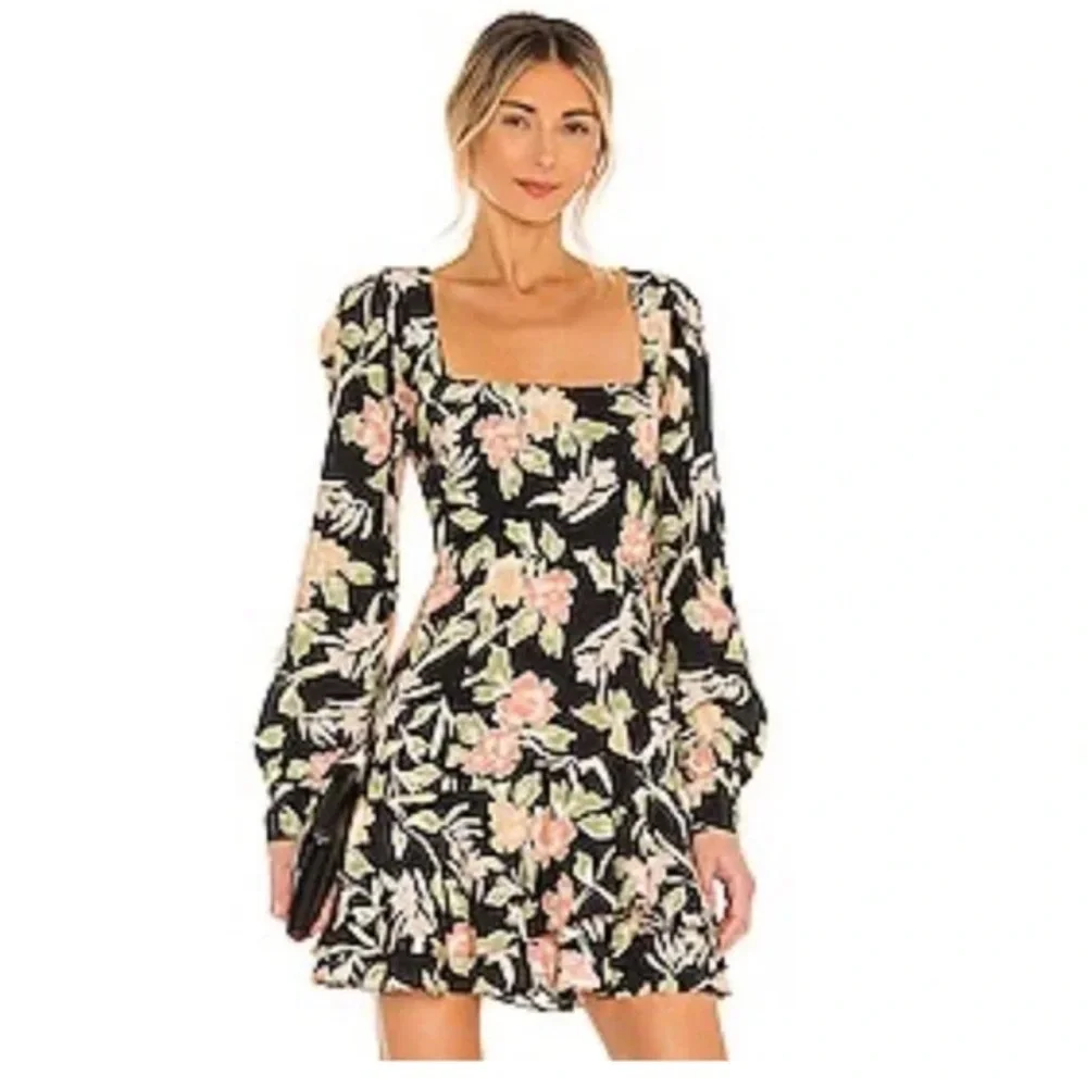 Yumi Kim Hey Jude Dress Size 4 Haze Night Black Floral Long Sleeve Mini Revolve - Picture 1 of 13